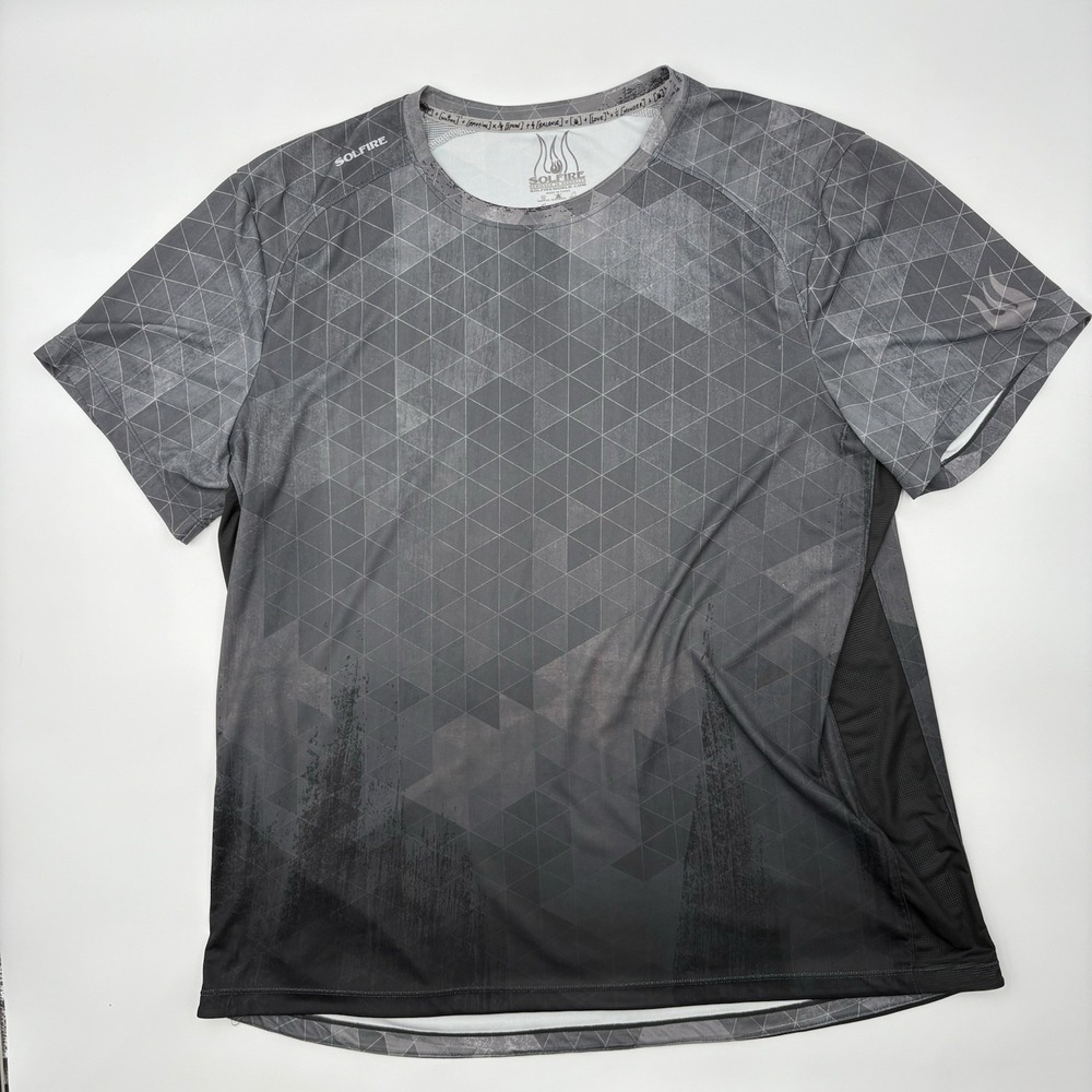Solfire Brooklyn Men XXL Gray Geometric Short Sleeve Performance Shirt 2XL